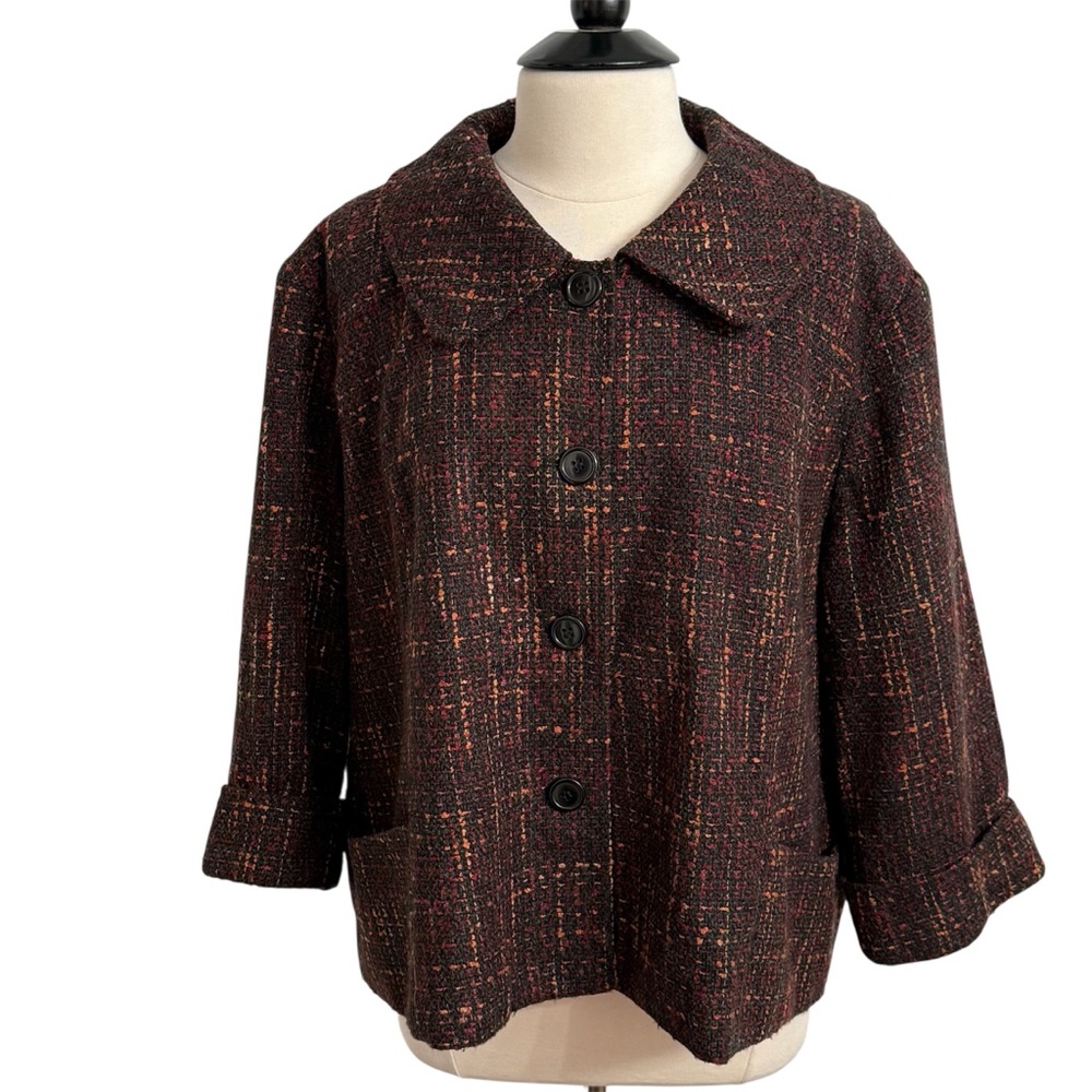 Harve Bernard Women, 3/4 Sleeve, Single Breast, Button Front Tweed Blazer, Multi